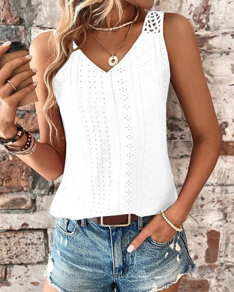Top de tirantes de mujer blanco rosa azul liso corte en la calle moda diaria V cuello ajuste regular S 2025 - $17.49 –P8