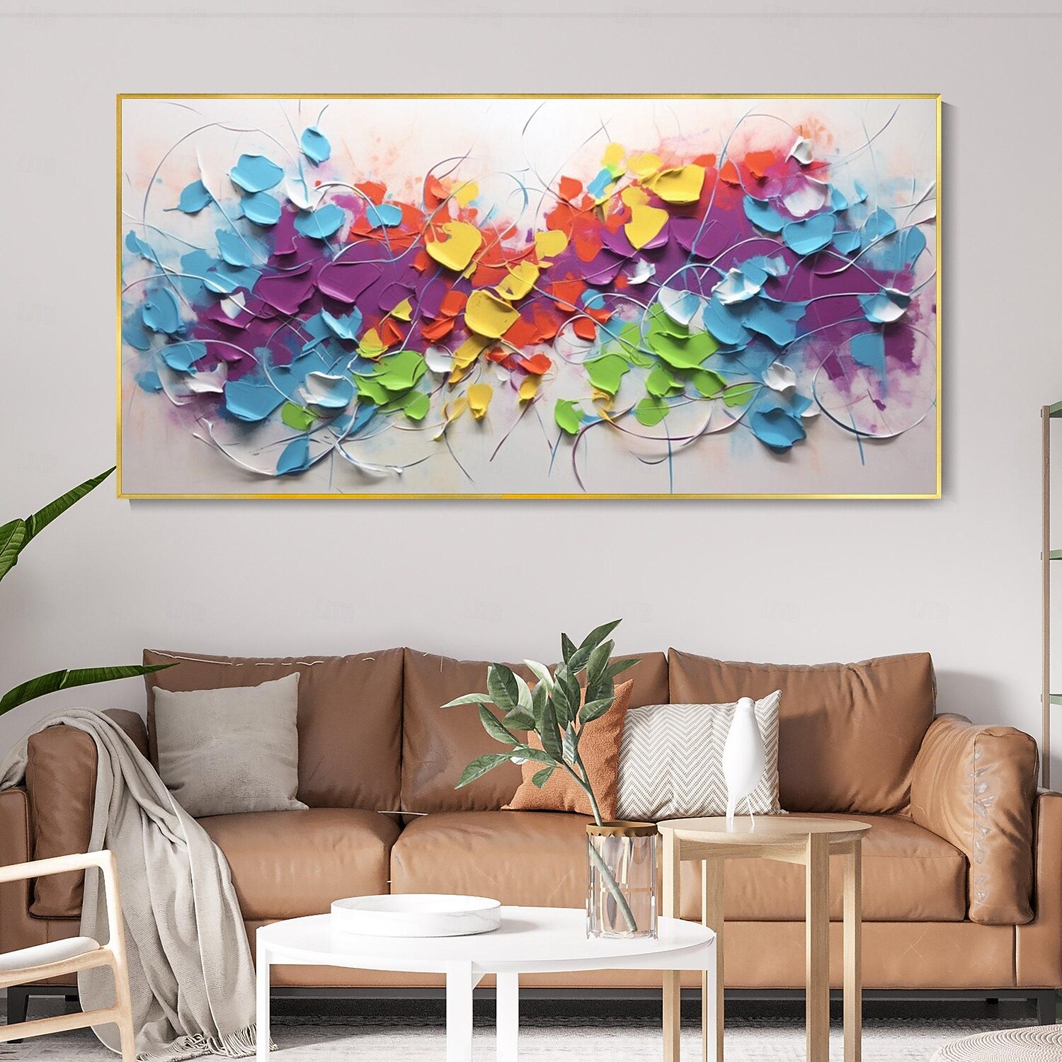 3D Abstract Colorful Geometric Texture Oil On Canvas Palette Knife ...