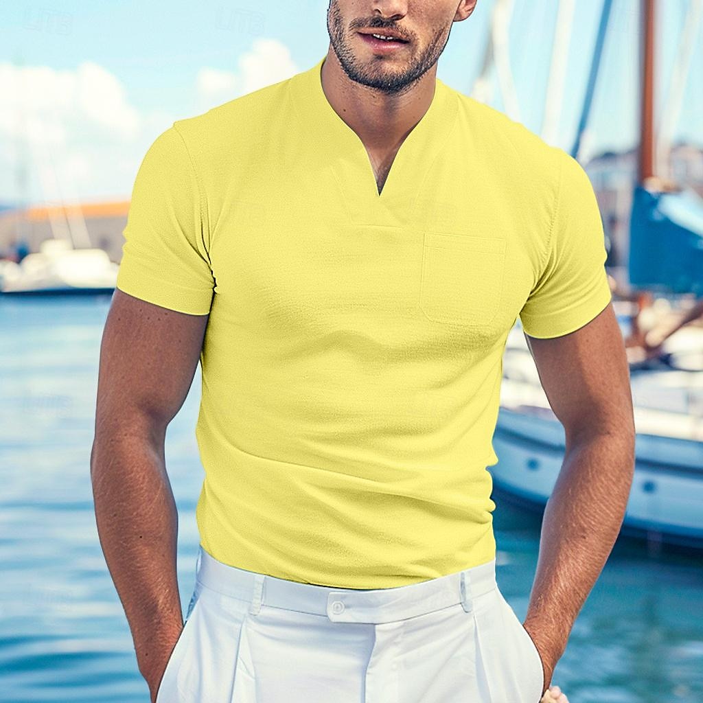 Herr T-shirt T-tröja Kortärmad V-hals Sommar Slät Mode Designer Grundläggande V-ringad Framficka Semester Utekväll Ledigt / vardag Svart Vit Blå Topp t-shirt för män 2025 - $11.49 –P7