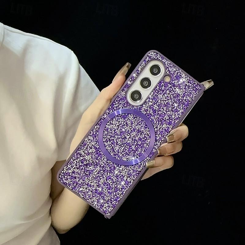 Phone Case For Samsung Galaxy Z Fold 5 Z Fold 4 Z Fold 3 Back Cover Magnetic Adsorption Magnetic Bling Glitter Shiny Shockproof Color Gradient PC 2025 - $18.99 –P8