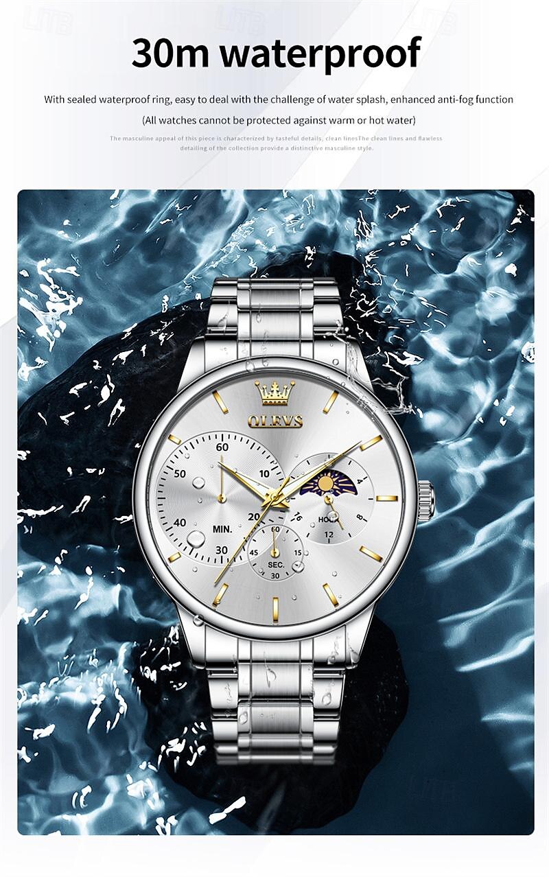 New Olevs Brand Business Men'S Watch Luminous Chronograph 24-Hour Indication Fashion Trend Leisure Multifunction Quartz Watch Steel Belt Waterproof Sports Men'S Wristwatch 2025 - $31.99 –P11