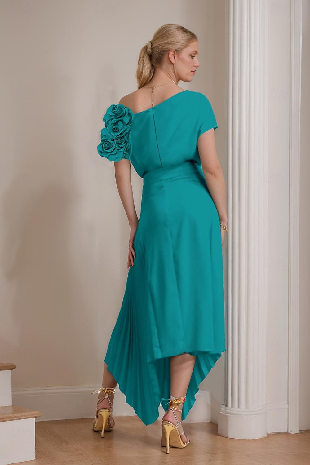 Šaty pro svatební hosty A-line elegantní šaty formální svatební host ankle-length krátké rukávy výstřih do V strečový krepu s plisováním 2025 2025 - $191.99 –P2
