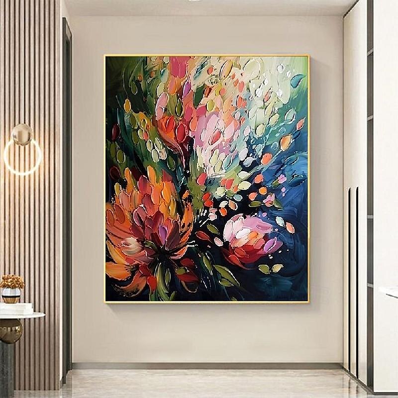 Blumenölgemälde auf Leinwand handgemachtes abstraktes buntes Blumengemälde 3D strukturiertes Blumengemälde Wanddekoration individuelles Gemälde minimalistisches Kunstwerk für Wohnzimmer Dekor 2025 - $125.99 –P1