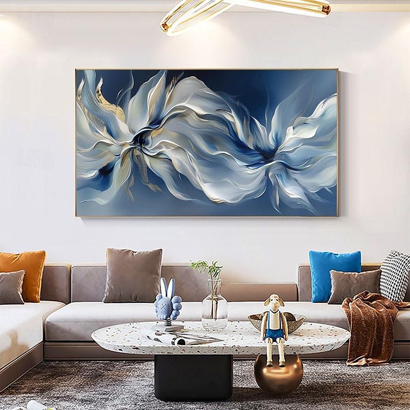 handgemachtes abstraktes Blüten Ölgemälde auf Leinwand groß original strukturiert blau weiß Blume Wand kunst individuell modern Zuhause Wohnzimmer Dekor Geschenk kein Rahmen 2025 - $141.99 –P7