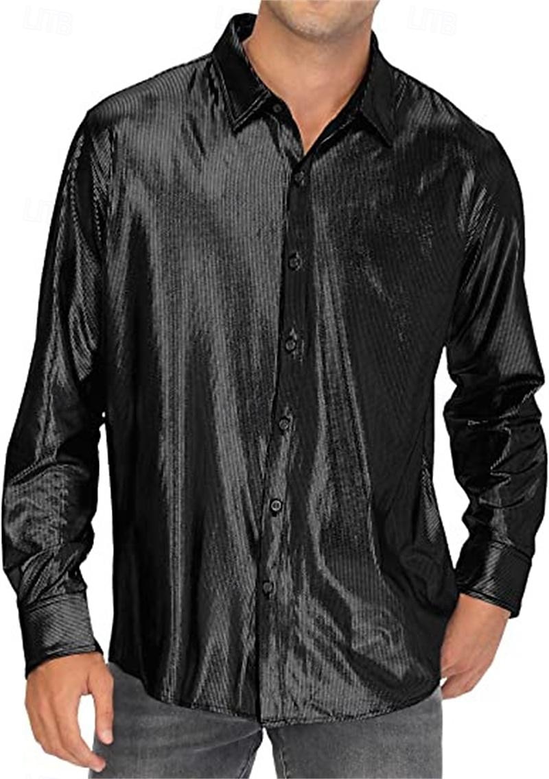 Metallisch 1980er Glänzendes Latex-Patent Hemd Disco Kostüm Herren Karnevalskostüm Halloween Karneval Alltagskleidung Pride Parade Pride-Monat Erwachsene Hemd 2025 - $24.99 –P3