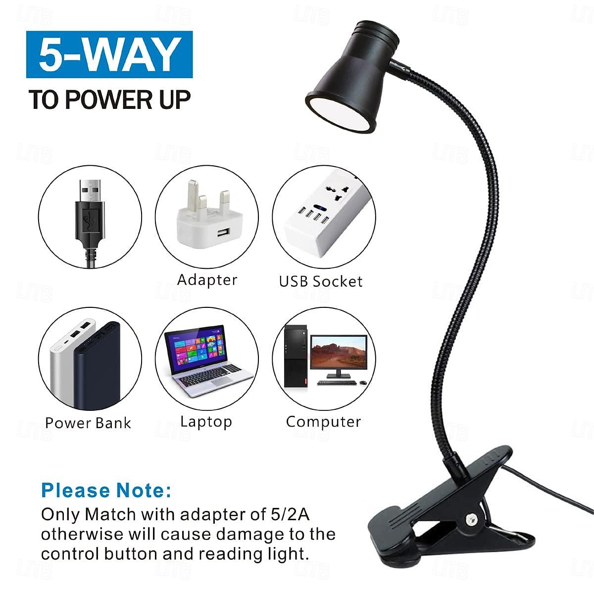 USB-светодиодная настольная лампа с зажимом для лампы для чтения, 3 режима освещения, 10 уровней яркости с регулировкой яркости, книжный светильник для изголовья кровати в общежитии, регулируемый 2025 - $13.99 –P1