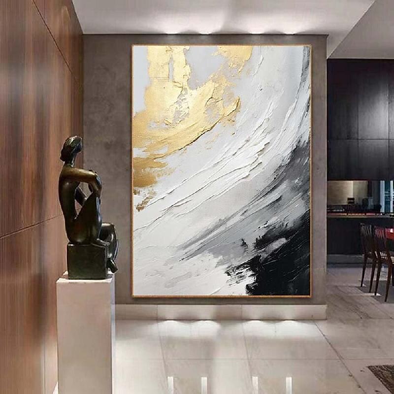 pintura a óleo com textura de ouro preto e branco arte de parede feita à mão pintura abstrata de ouro em tela pintura abstrata minimalista pintada à mão decoração de parede pintura de arte de parede de 2026 por $120.99 –P2