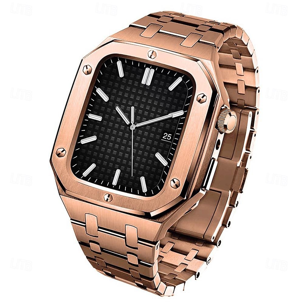 Link Bracelet Compatible with Apple Watch band 44mm 45mm with Case Luxury Butterfly Buckle Stainless Steel Strap Replacement Wristband for iwatch Series 8 7 6 5 4 SE 2025 - $89.99 –P3