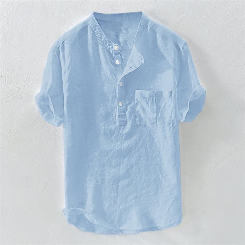 Hombre Camisa Camisa de cuello chino Camisa de cuello mandarín Camisa de manga corta Camisa casual Plano Vacaciones Calle Blanco Amarillo Azul cielo Verde Trébol Manga Corta Cuello alto Verano Ropa 2025 - $19.49 –P10