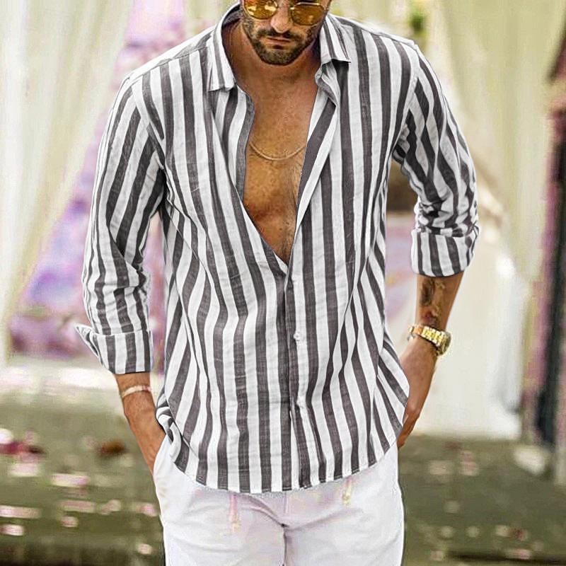 Herren Hemd Leinenhemd Sommerhemd Freizeithemd Strandhemd Knopfhemd Gestreift Urlaub Ferien Schwarz Gelb Rosa Rot Langarm Umlegekragen Frühling & Herbst Bekleidung Button-Down 2025 - $28.99 –P15
