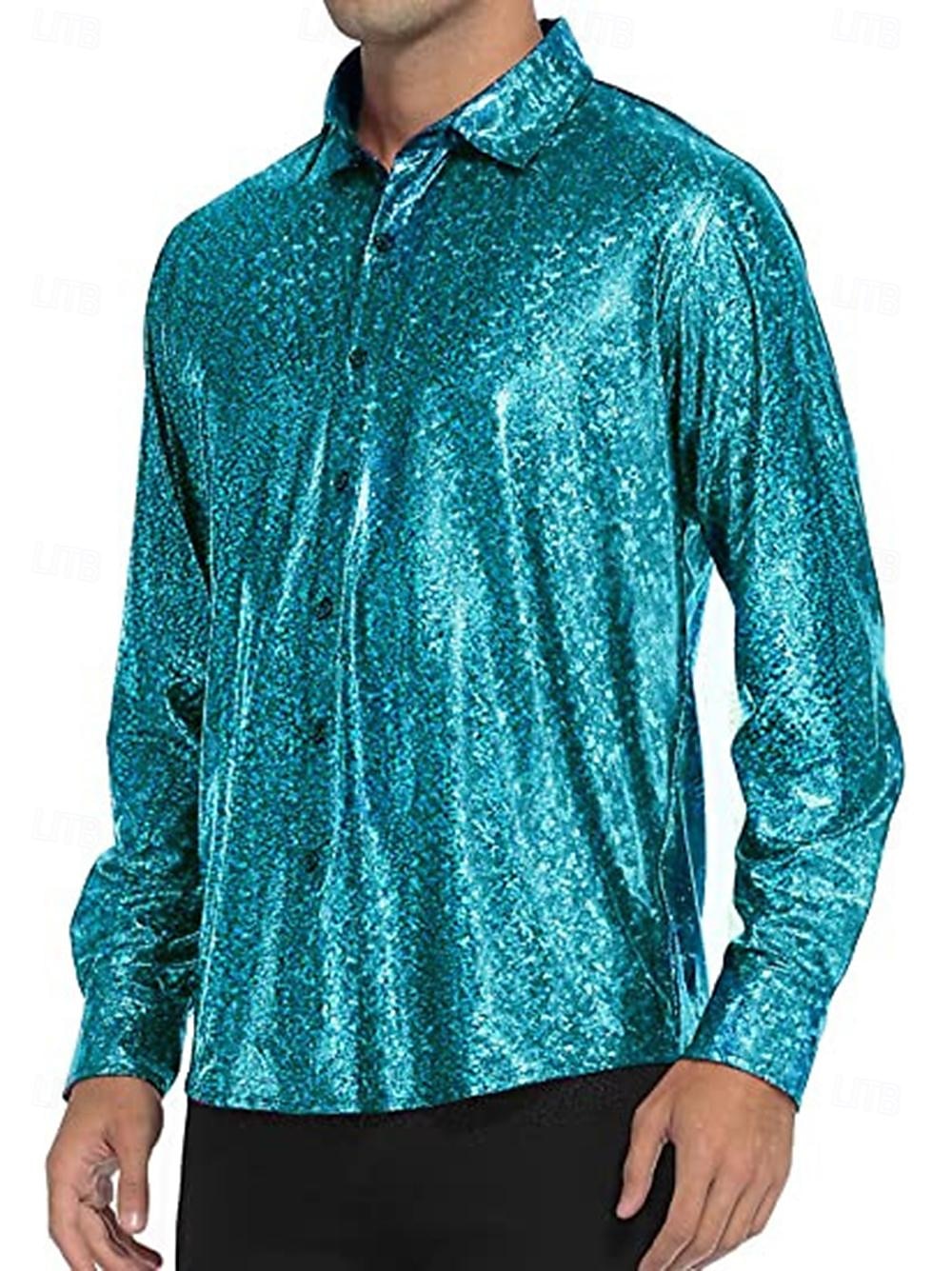 Disko 1980er Glänzend Metallisch Bluse / Hemd Maskerade Disco Einfarbig Herren Karnevalskostüm Maskerade Party / Abend Pride Parade Pride-Monat Erwachsene Hemd 2025 - $23.99 –P5
