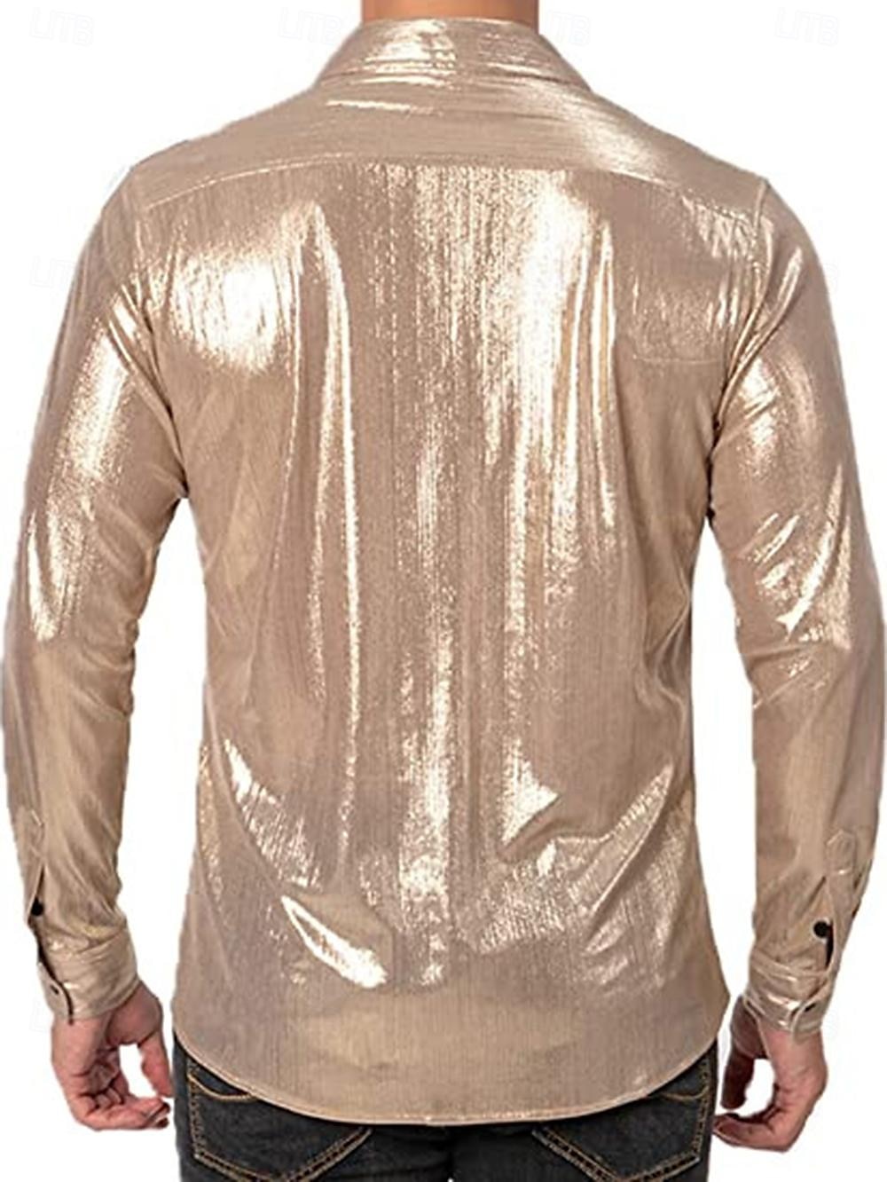 Disko 1980er Glänzend Metallisch Bluse / Hemd Maskerade Disco Einfarbig Herren Karnevalskostüm Maskerade Party / Abend Pride Parade Pride-Monat Erwachsene Hemd 2025 - $23.99 –P4