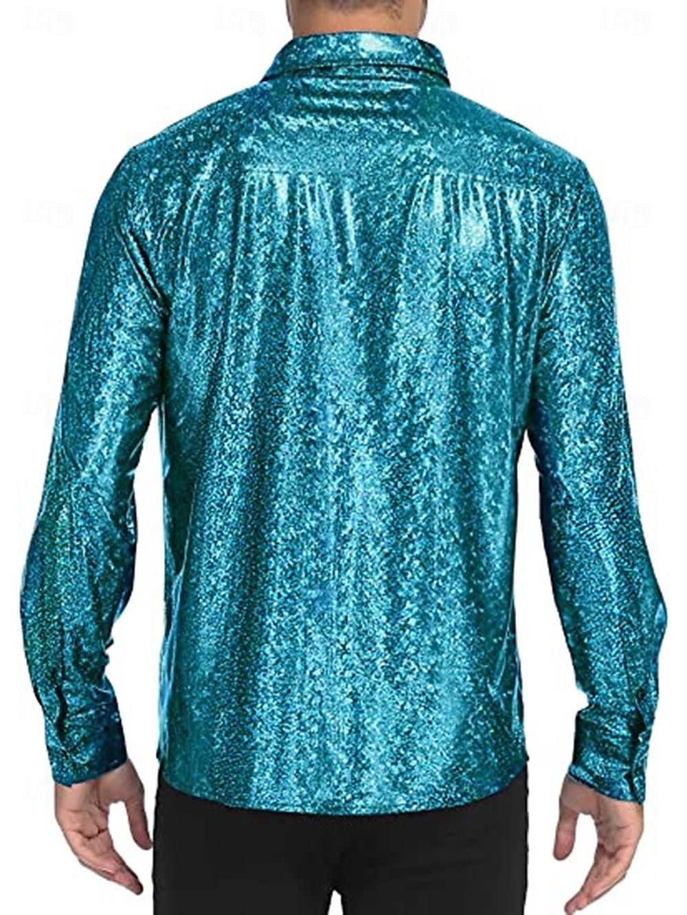 Disko 1980er Glänzend Metallisch Bluse / Hemd Maskerade Disco Einfarbig Herren Karnevalskostüm Maskerade Party / Abend Pride Parade Pride-Monat Erwachsene Hemd 2025 - $23.99 –P6