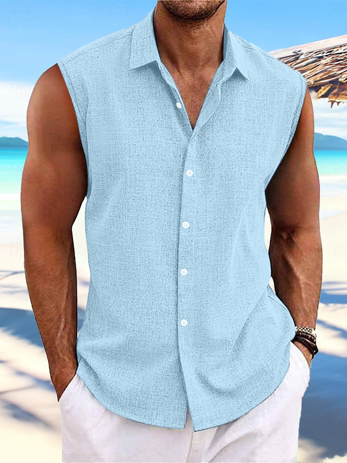 Per uomo Camicia camicia di lino Camicia estiva Abbigliamento mare Camicia con bottoni Liscio Da mare Curise Bianco Rosa Azzurro Manica corta Colletto Estate Primavera Abbigliamento del 2026 a $21.99 –P5