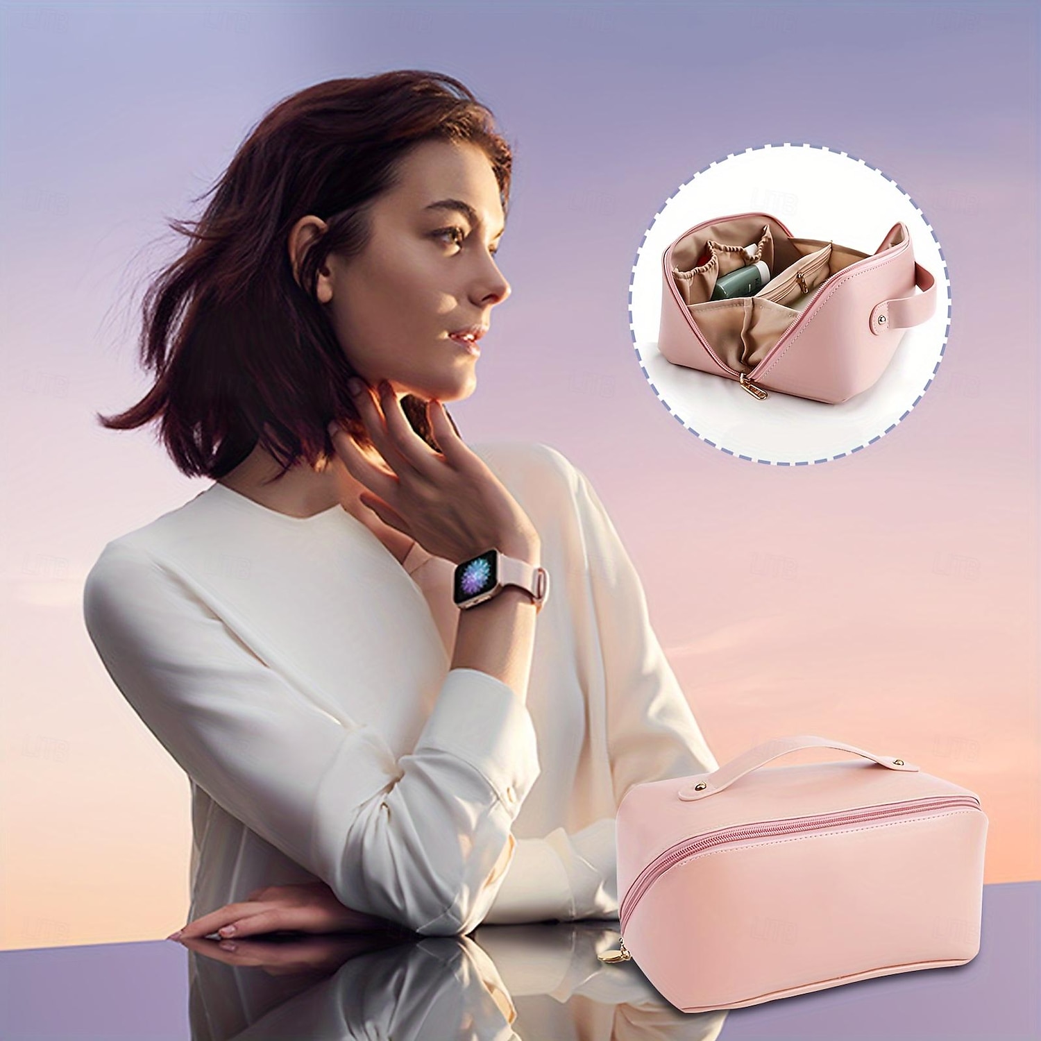 trousse de maquillage de voyage de grande capacité - trousse à maquillage étanche multifonctionnelle avec poignée et séparateur pour un accès facile de 2025 ? $8.99 –P6