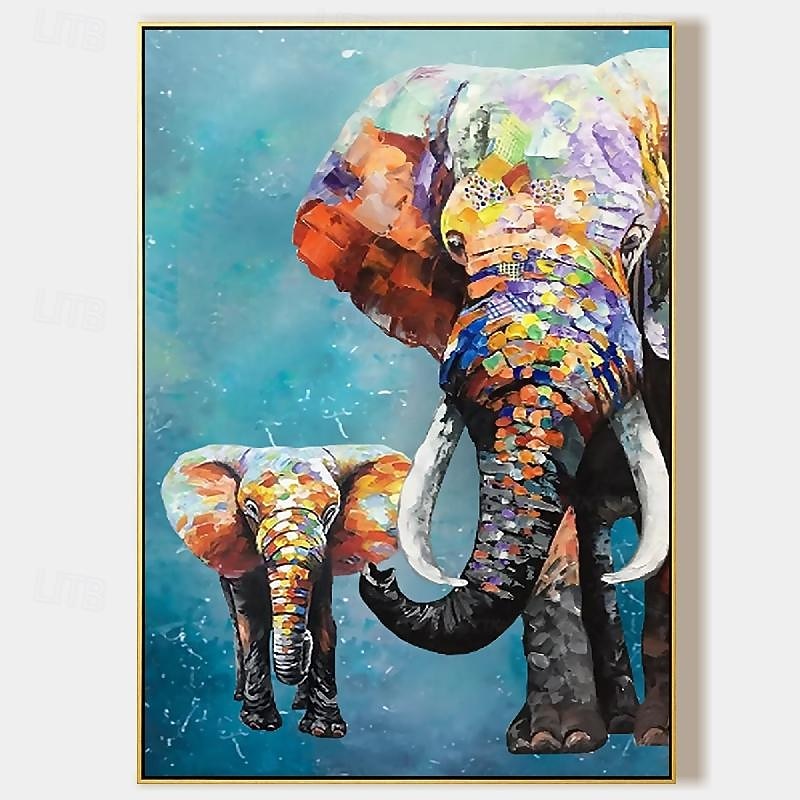 handmålad impressionistisk elefant oljemålning på duk- samtida flerfärgad safari djur oljemålning fin konst vilka lysande färger elefant målning för sovrum kontor väggdekoration 2025 - $108.99 –P10