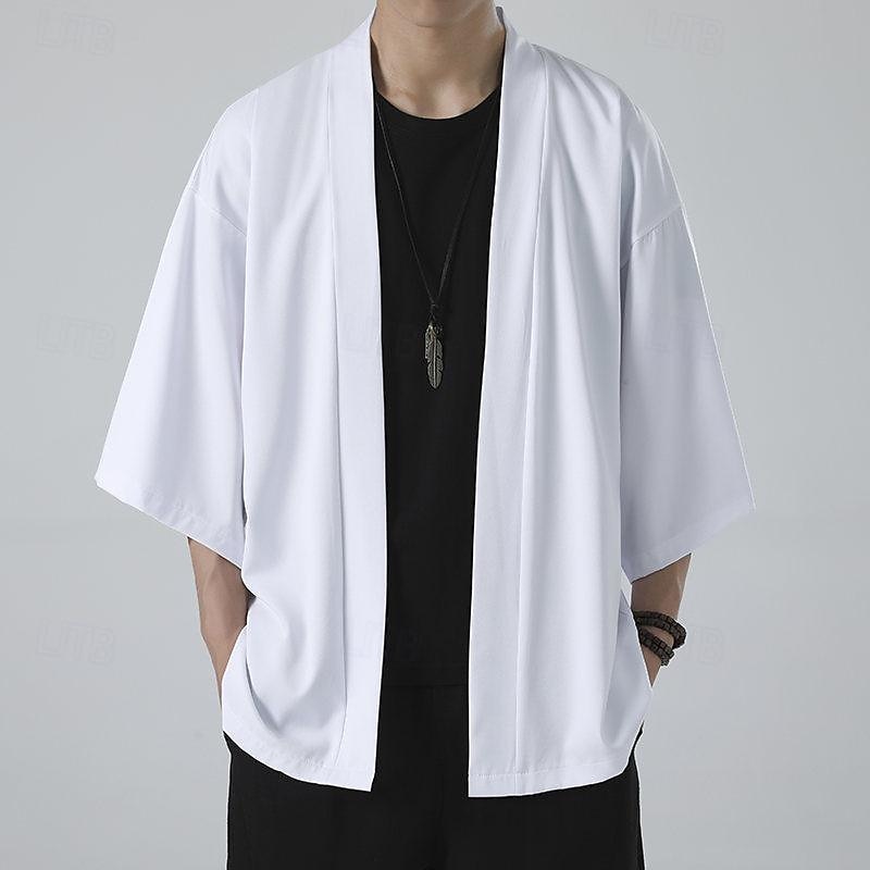 Per uomo Mantello / mantelle Giacca Kimono Esterno Giornaliero Crema solare Traspirante Primavera estate Liscio Di tendenza Informale Colletto Standard Nero Bianco Rosa Blu Grigio chiaro Giacca del 2025 a $17.99 –P17