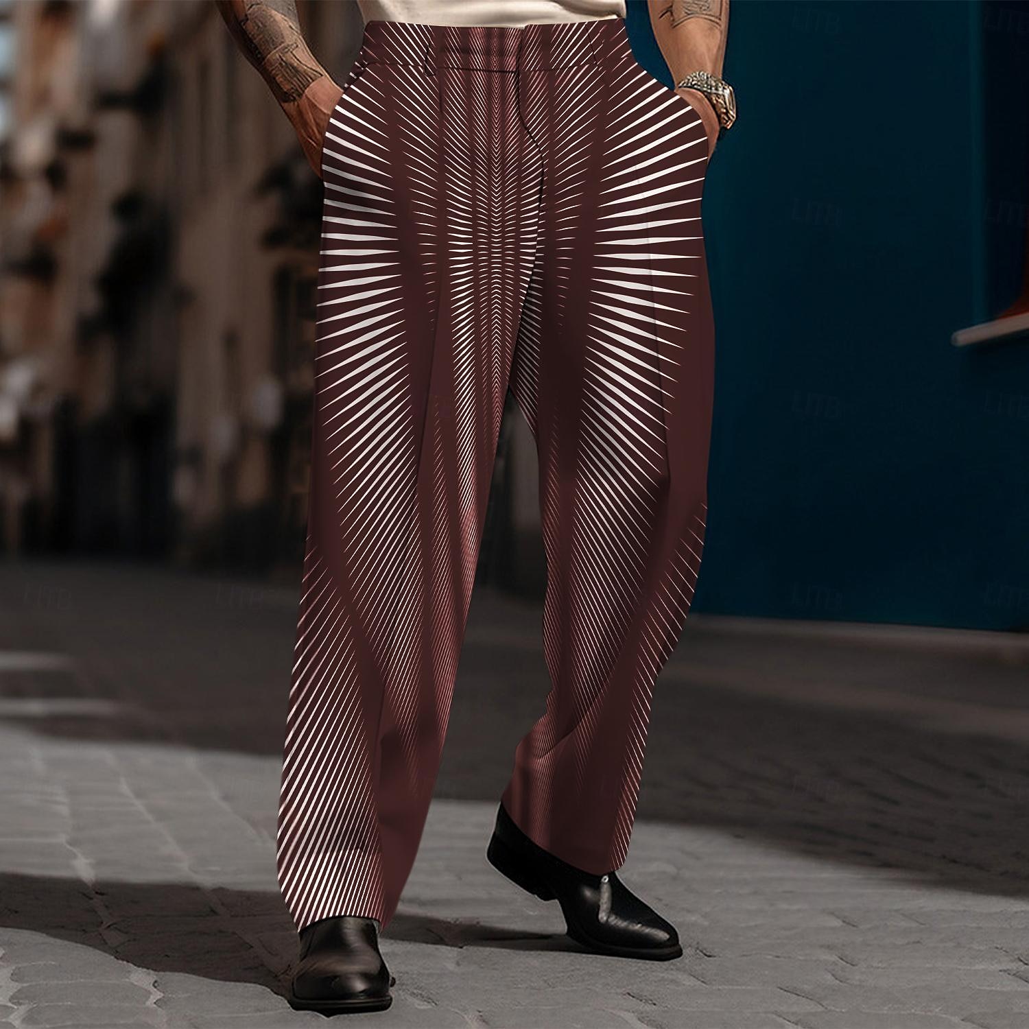 Men's Geometric Dress Pants Mid Waist Business Casual Wedding Dailywear Pocket Straight Leg Trousers Summer Spring Fall 3D Print Black Wine Blue 2025 - $35.99 –P4
