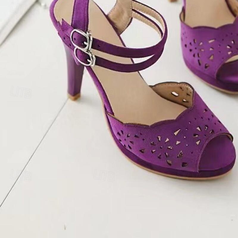 Femme Sandales Rétro du quotidien Découper Boucle Talon Aiguille Bout ouvert Elégant Rétro Vintage Daim Boucle Noir Rouge Violet de 2025 ? $42.99 –P2