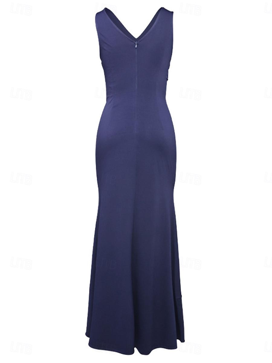Női Bodycon Maxiruha Fodrozott Hasított Koktélparty Elegáns Előírásos V-alakú Ujjatlan Fekete Bor Sötétkék Szín 2025 - $52.99 –P6