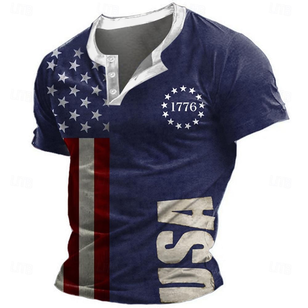 4th of July 2026 250th Memorial Day Men's Patriotic Designer Patriot 3D Print US Flag Henley Short Sleeve T-Shirt Casual Daily 2026 - $22.99 –P1