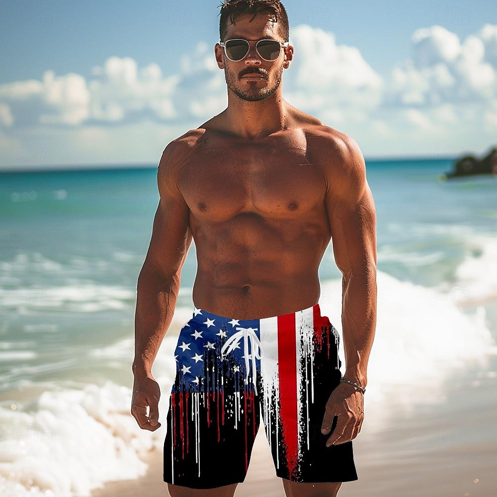Herren Fahne Amerikanische Flagge Nationalflagge Badeshorts Boardshorts Badeshorts Shorts Kurze Hosen Mittlere Taillenlinie Modisch Strassenmode Hawaiianisch Casual Täglich Festtage Tasche Kordelzug 2025 - $22.99 –P5