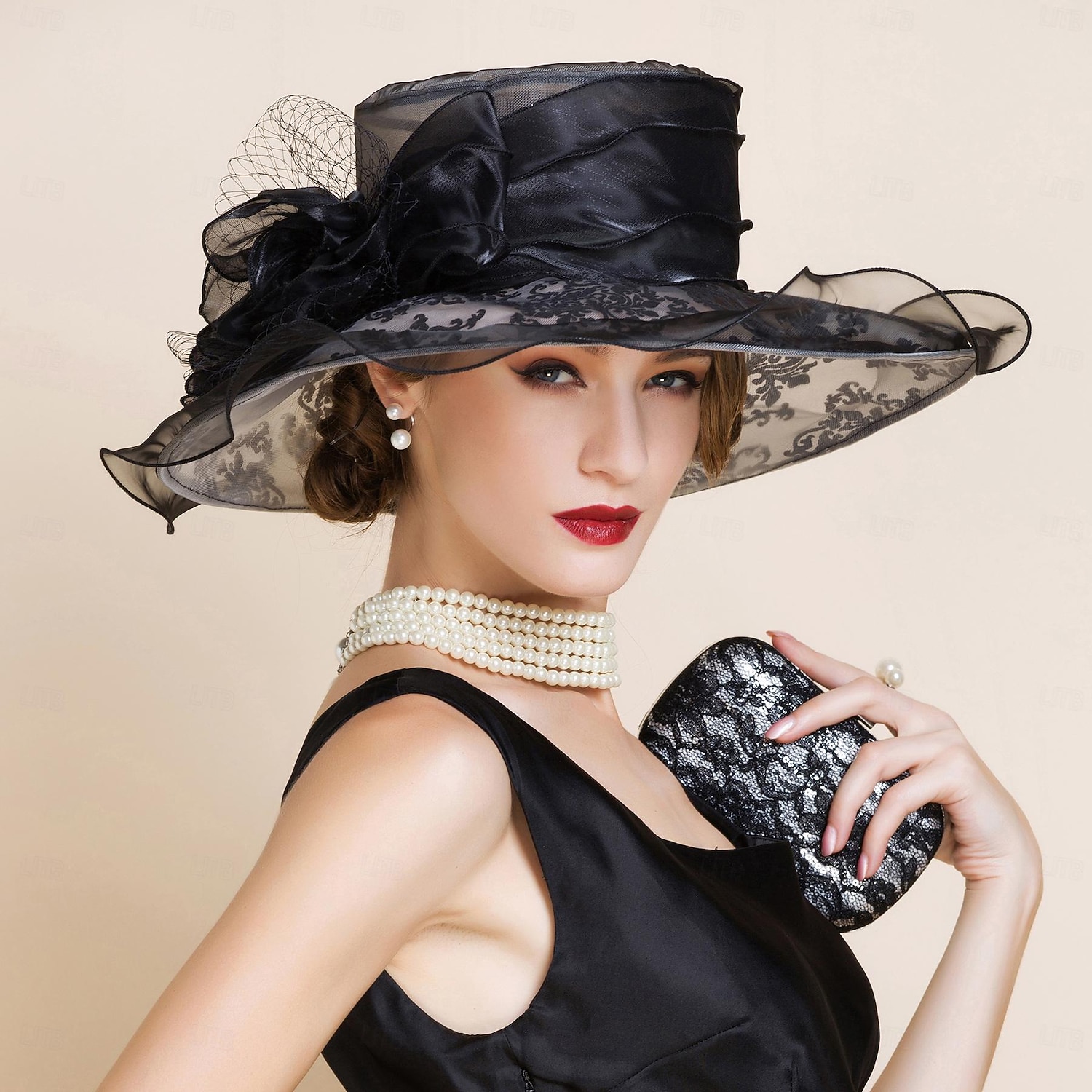hoeden organza bucket hat slappe hoed zonnehoed theekransje elegante bruiloft met strass bloemen hoofddeksel hoofddeksels 2026 - $45.99 –P4