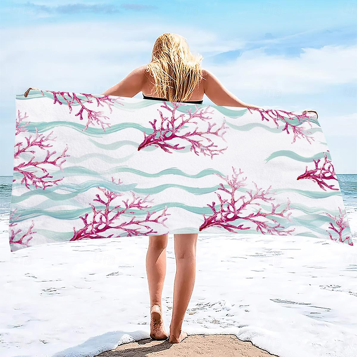 Ocean Series Seahorse Coral Print 100% Micro Fiber Beach Towel Oversized Soft and Quick-Dry, Absorbent, Soft, Versatile for Travel, Bath and Pool 2025 - $18.49 –P1