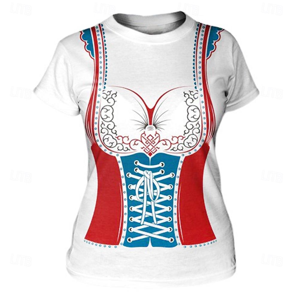 T-Shirt Lederhosen 3D Lässig Streetstyle T-Shirt Ärmel für Damen Erwachsene Heißprägen  für Karneval Oktoberfestbier Party Alltagstauglich 2026 - $20.99 –P6