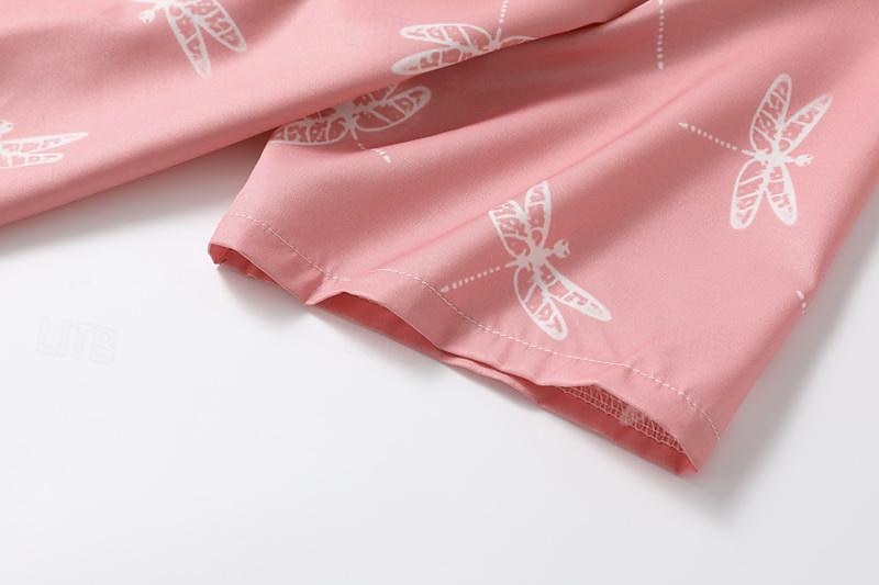 dames casual overhemd korte mouw libellenprint reverskraag knoopsluiting stoffig roze relaxte pasvorm lente zomer mode top dagelijks gebruik maten s-xl 2025 - $26.99 –P6