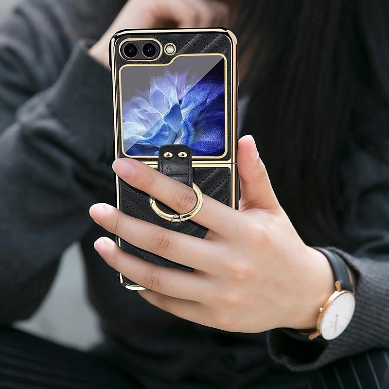 телефон Кейс для Назначение SSamsung Galaxy Z Flip 5 Z Flip 4 Z Flip 3 Кейс на заднюю панель и протектор экрана Кольцо Пряжка Защита от удара Ретро ТПУ Металл Кожа PU 2025 - $27.99 –P5