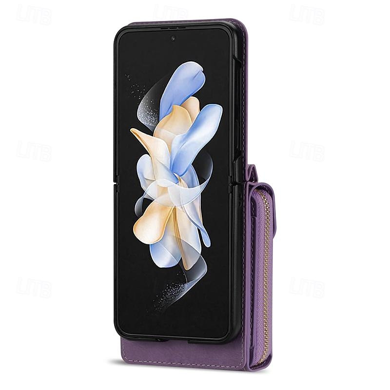 telefone Capinha Para Samsung Galaxy Z Virar 6 Z Flip 5 Z Flip 4 Z Flip 3 Capa traseira Capa articulada Zíper com cordão Slot para cartão Retro PC Couro PU de 2025 por $24.99 –P5