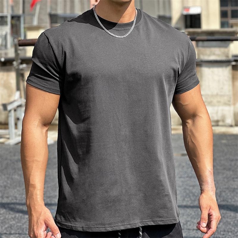 Men's Solid Colored Running T-Shirt Summer Short Sleeve Casual Athleisure Cotton Quick Dry Soft Breathable Gym Workout Running Walking Jogging Dark Grey Black White Sportswear Activewear 2026 - $20.99 –P6