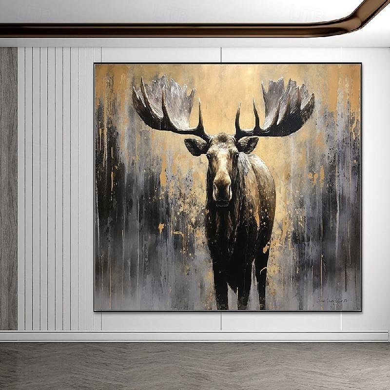 der große Elch. Tiere. 100 % handgemaltes Strukturgemälde, abstraktes Acryl-Ölgemälde, Wanddekoration, Wohnzimmer, Bürowand 2025 - $154.99 –P1