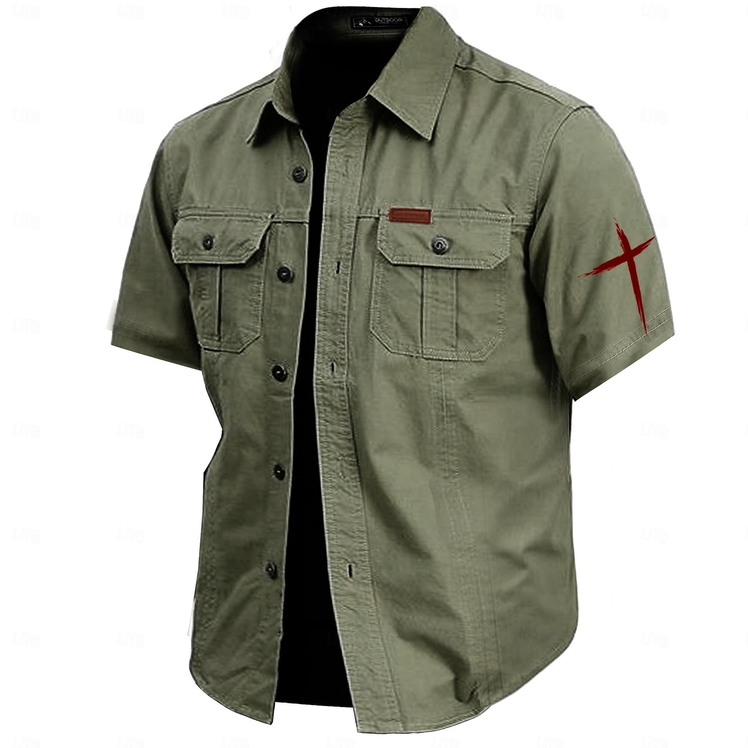Homens Cruz Camisas de trabalho camisa ocidental Camisa de carga Manga Curta Casual Tático Desportos e Ar livre Para Noite Verão Primavera Aberto para a Lateral Imprimir Verde Tropa Cáqui Azul Escuro de 2026 por $27.99 –P1