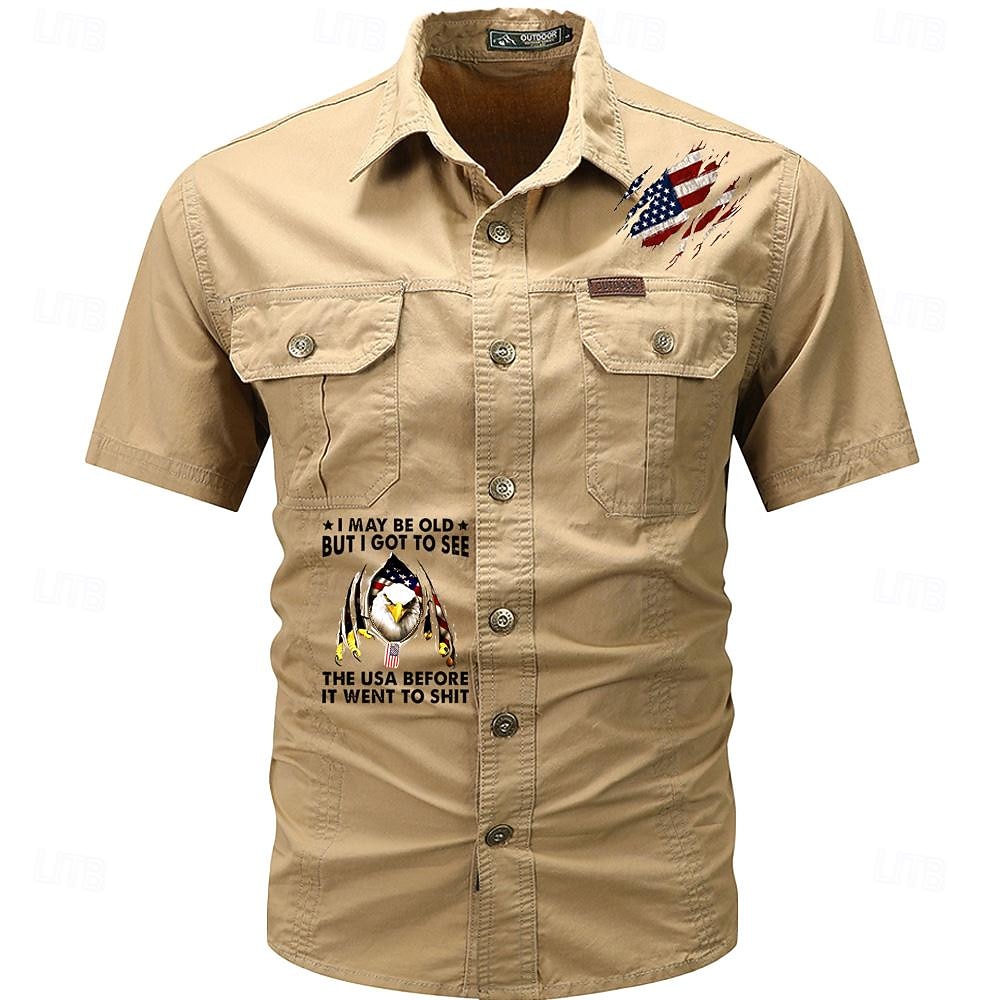 Homme Drapeau Drapeau Américain Imprimé Lettre Chemise de travail Chemise Western Chemise Cargo Manche Courte Style Western Tactique Mode Décontractée Sortir Été Col Rabattu Boutons Imprimé Noir Vert de 2025 ? $25.99 –P3