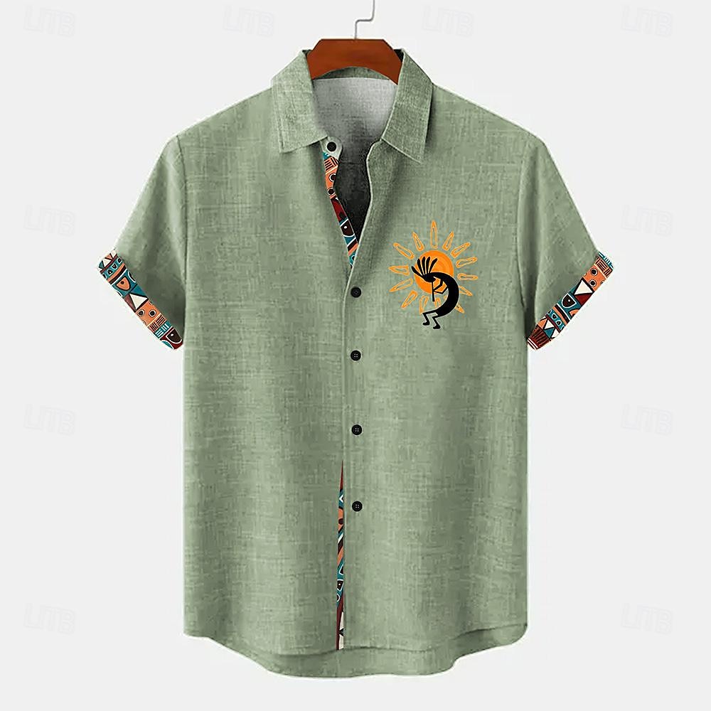 Per uomo Camicia Camicia di lino Camicia hawaiana estiva Camicie retrò Camicia vintage Camicia etnica Quotidiano Verde chiaro Blu Azzurro cielo Marrone Manica Corta Collo ripiegato Estate Primavera del 2025 a $25.99 –P4