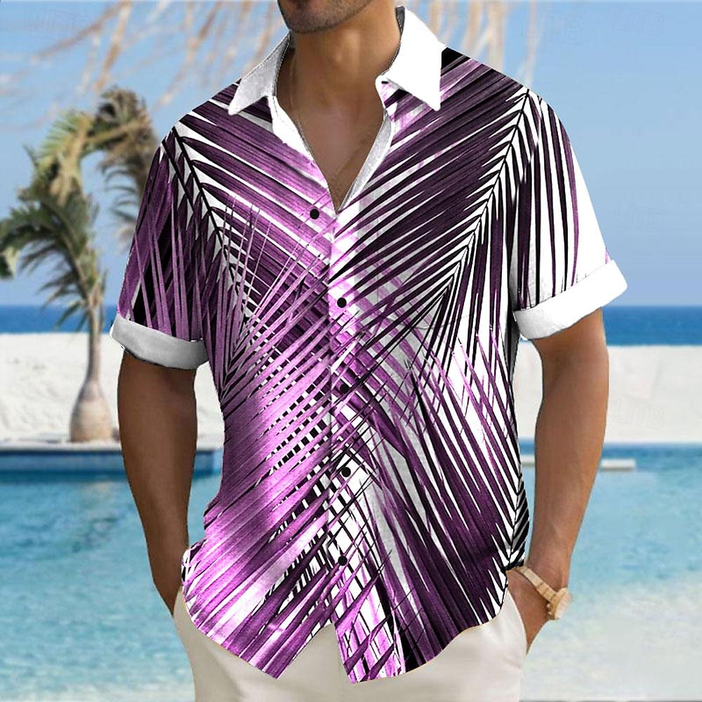 Homens Folha de palmeira camisa de botão Manga Curta Havaiana Casual Recorrer Ao ar livre Casual Feriado Verão Primavera Aberto para a Lateral Imprimir Amarelo Azul Rosa / Roxo Verde de 2025 por $24.99 –P6