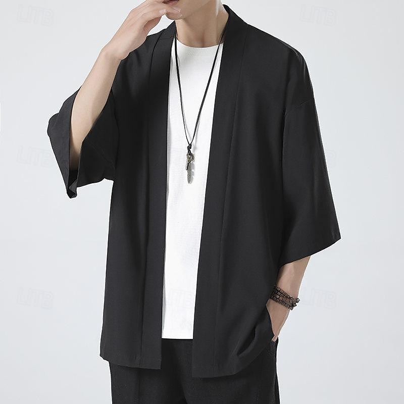 Per uomo Mantello / mantelle Giacca Kimono Esterno Giornaliero Crema solare Traspirante Primavera estate Liscio Di tendenza Informale Colletto Standard Nero Bianco Rosa Blu Grigio chiaro Giacca del 2025 a $17.99 –P3