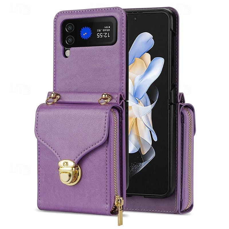 telefone Capinha Para Samsung Galaxy Z Virar 6 Z Flip 5 Z Flip 4 Z Flip 3 Capa traseira Capa articulada Zíper com cordão Slot para cartão Retro PC Couro PU de 2025 por $24.99 –P3