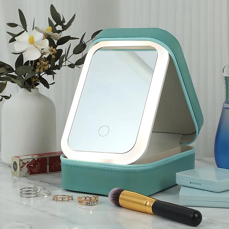 LED Lighted Makeup Mirror with Adjustable Brightness, Portable Vanity Mirror with Built-in Organizer, Travel Cosmetic Case with Jewelry Storage, USB Rechargeable 2025 - $35.99 –P5