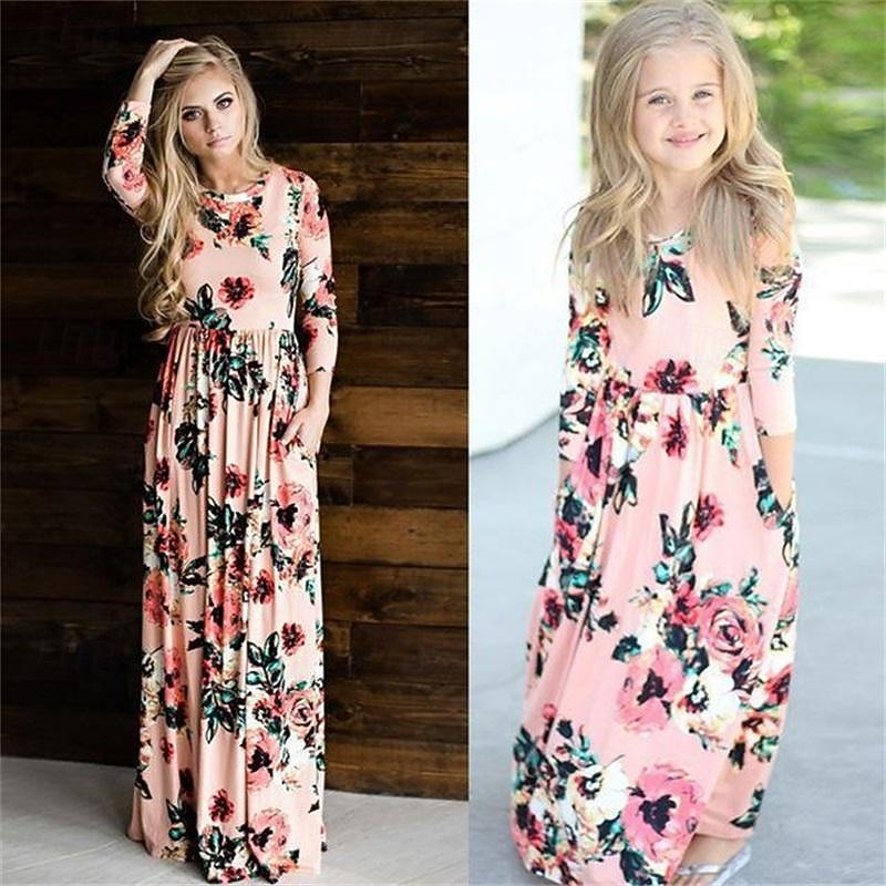 Mommy and Me Dresses Graphic Home Black White Pink Long Sleeve Mommy And Me Outfits Daily Matching Outfits 2026 - $13.99 –P3
