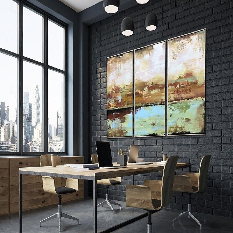 grande artesanal bege turquesa paisagem pintura em folha de ouro pinturas a óleo tríptico abstratas feitas à mão sobre tela arte de parede de grandes dimensões ste de 3 pintura a óleo para sala de de 2026 por €94.99 –P6