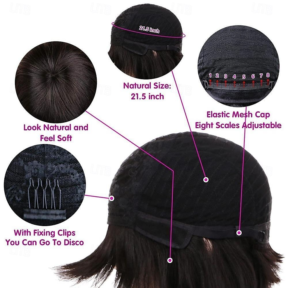 10 Inch Short Bob Wigs for Black Women Human Hair Glueless Bob Wigs with Bangs 130% Density Straight Black Wig None Lace Front Hair Wigs 2025 - $69.99 –P6