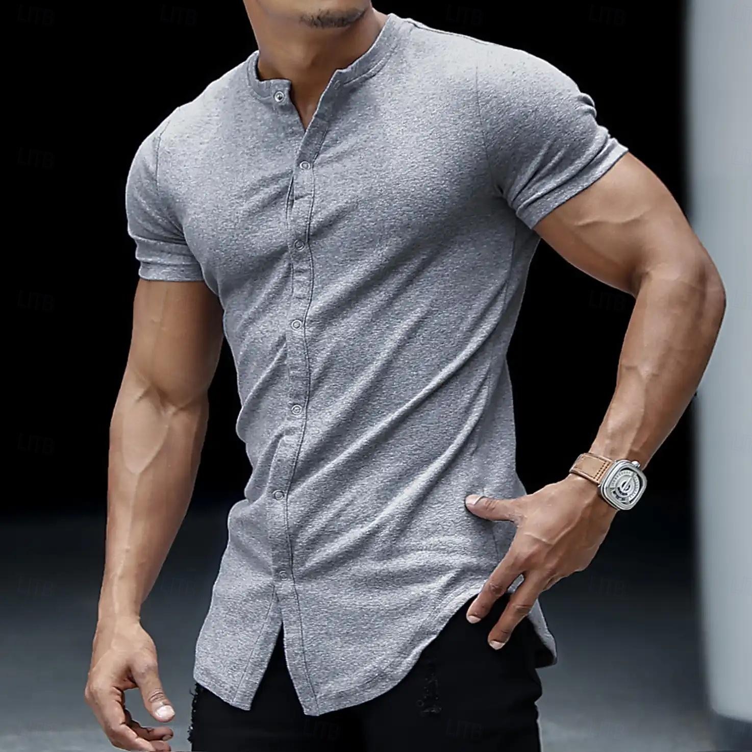 Herr Skjorta T-shirt Cardigan T-tröja Kort ärm Rund hals Sommar Slät Mode Designer Grundläggande Knappar Semester Gata Utekväll Vit Ljusgrå Topp t-shirt för män 2025 - $16.49 -P10