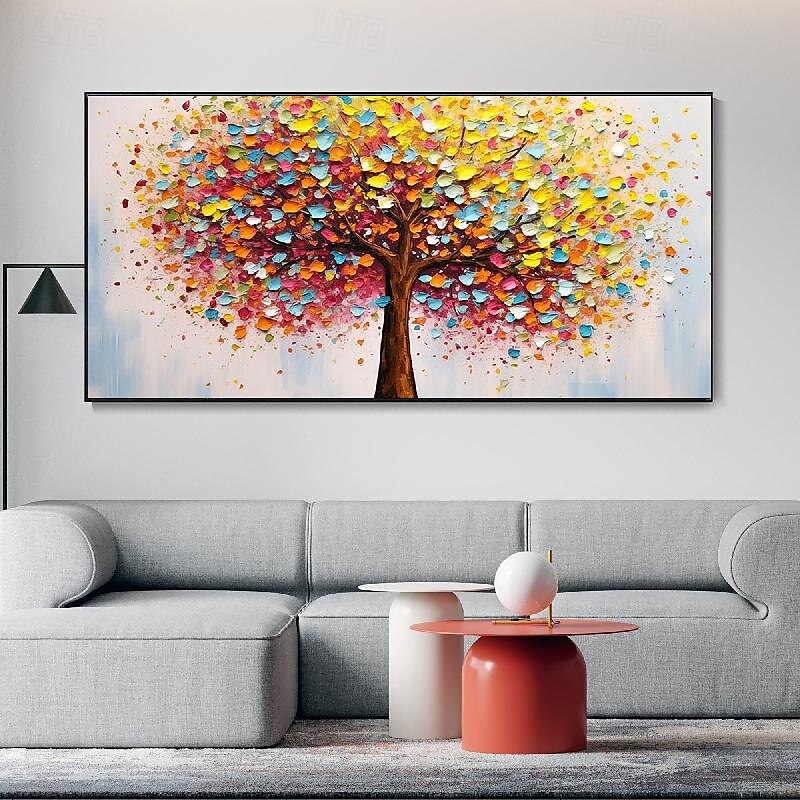 großes 3D dickes Spachtelgemälde handgemachte Boho Landschaft impressionistische Landschaftskunst handgemalt bunte Turm Baum Textur Ölgemälde Kunst große Wandkunst blühende Blumen Malerei 2025 - $66.99 –P4