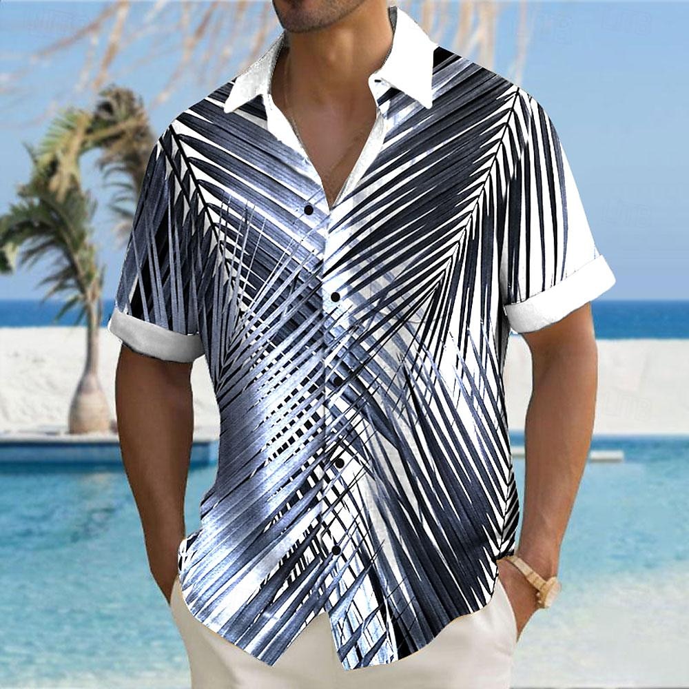 Homens Folha de palmeira camisa de botão Manga Curta Havaiana Casual Recorrer Ao ar livre Casual Feriado Verão Primavera Aberto para a Lateral Imprimir Amarelo Azul Rosa / Roxo Verde de 2025 por $24.99 –P1