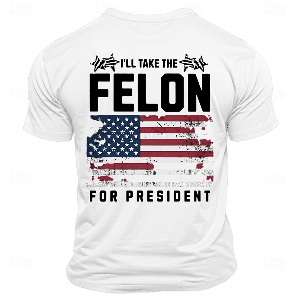 2026年 男性用グラフィックTシャツ「私は犯罪者を大統領にするつもりだ」アメリカンフラッグショートスリーブ政治声明  コレクション – $17.49 –P6