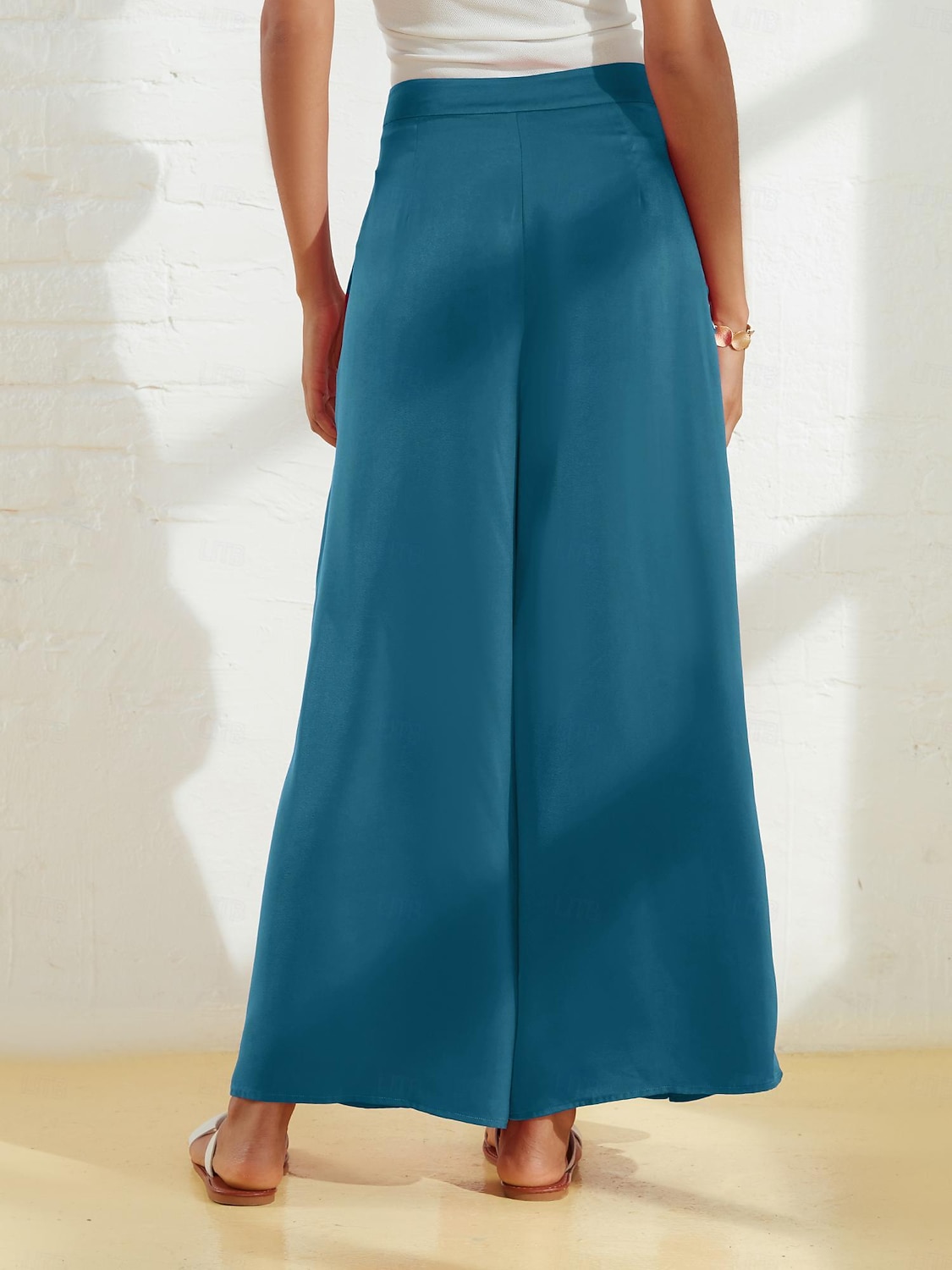 kvinners brede ben bukser burgunder sateng lomme casual elegante loose fit bukser våren sommer 2026 - $79.99 –P12