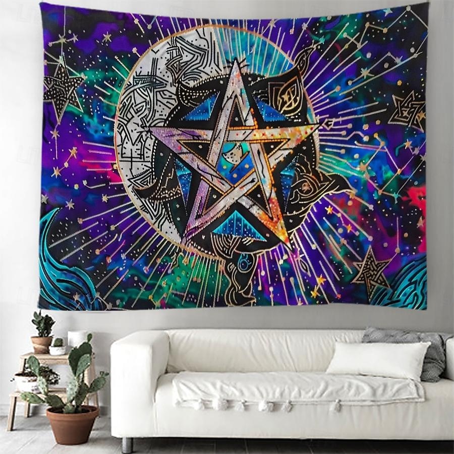 pentagram wicca wiccan pohanský psychedelický závěsný gobelín nástěnné umění velký gobelín nástěnná malba výzdoba fotografie pozadí přikrývka opona domácí ložnice dekorace obývacího pokoje 2025 - $17.99 –P9